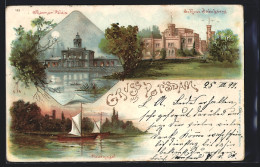 Lithographie Potsdam, Marmor Palais, Schloss Babelsberg, Pfaueninsel Mit Segelbooten  - Potsdam