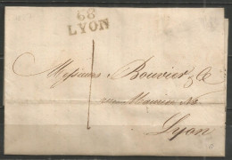 France - LYON - LAC Du 1/4/1827 Pour LYON - Cachet "68 LYON" - Port 1 Manuscrit - 1801-1848: Précurseurs XIX