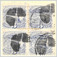USA 1869 3 Cent Blue Block Of 4 Used - Oblitérés