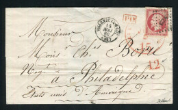 Superbe Lettre De Villeneuve Sur Lot Pour Philadelphie ( Etats-Unis 1860 ) Avec Un N° 17A - 1849-1876: Klassik