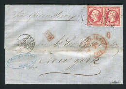 Superbe Lettre Du Havre Pour New York ( Etats-Unis 1864 ) Avec Une Paire De N° 24 - 1849-1876: Periodo Clásico
