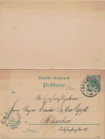 Ganzsache 5 Pfennig Reichspost Mit Antwortkarte 1896 - Wehr Berncastel > Lippl München - Briefträgerstempel - Postcards