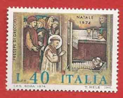 Italia 1974; Primo Natale: Presepe Di Greccio, Allestito Da San Francesco. - 1971-80: Mint/hinged