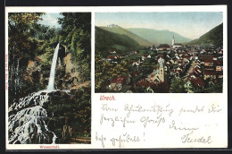 AK Urach, Ortsansicht Von Oben Und Wasserfall  - Bad Urach