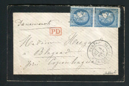 Rare Lettre De Paris Pour Blagaad ( Danemark - 1872 ) Avec Une Paire De N° 60 - 1849-1876: Klassieke Periode