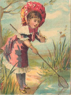 Véritable Chromolithographie : LA PETITE FILLE A LA PÊCHE. - Sonstige & Ohne Zuordnung