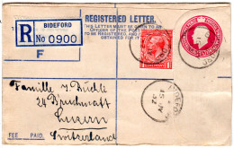 GB 1932, 1d Zusatzfr. Auf 4 1/2d R-Ganzsachenumschlag V. Bideford I.d. Schweiz. - Sonstige & Ohne Zuordnung