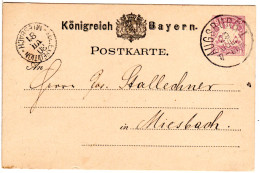Bayern 1881, K.G.E. EXPEDITION MIESBACH Auf 5 Pf. Ganzsache V. Augsburg - Storia Postale