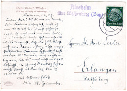 DR 1937, Landpost Stpl. ALESHEIM über Weißenburg Auf Karte M. 6 Pf.  - Lettres & Documents