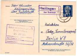 DDR 1954, Landpost Stpl. HEILINGEN 1 über Rudolstadt Auf 12 Pf. Ganzsache  - Cartas & Documentos