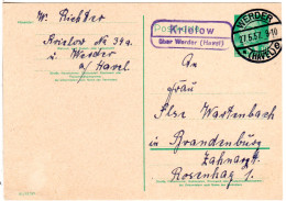 DDR 1957, Landpost Stpl. KRIELOW über Werder Auf 5 Pf. Ganzsache  - Cartas & Documentos