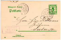 Bayern 1903, Posthilfstelle EXING Taxe Eichendorf Auf Ganzsache M. K2 Landau - Covers & Documents