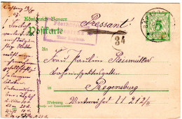 Bayern 1907, Posthilfstelle KOSTENZ Taxe Englmar Auf Ganzsache M. K1 Bärndorf - Lettres & Documents