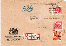 1948, 2x60+24 Pf. Auf Portorichtigem Konsulats Reko-Rückschein Brief V. Berlin - Lettres & Documents