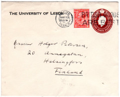 GB 1926, 1d Auf 1 1/2d Ganzsache Brief The University Of Leeds N. Finnland - Autres & Non Classés