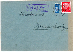 BRD 1955, Landpoststpl. 20b VELSTOVE über Vorsfelde Auf Brief M. 20 Pf. - Other & Unclassified