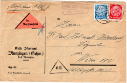 1939, Landpost Stpl. MUNZINGEN über Nördlingen Auf Nachnahme Brief M. 12+20 Pf. - Covers & Documents