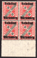 Württemberg D 268, Postfr. 4er-Block 40 Pf. M. Plattenfehler 268 I (Feld 94) - Ungebraucht