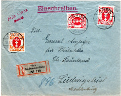 Danzig 1922, 1+2x2 Mk. Auf Einschreiben Brief V. OHRA Kr. Danziger Höhe - Cartas & Documentos