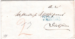 Württemberg 1850, L2 TUTTLINGEN In Blau Auf Portobrief N. Dürbheim - Prephilately