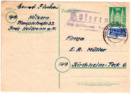 1950, Landpoststempel HÖLZERN über Heibronn Auf 10 Pf. Ganzsache. - Brieven En Documenten