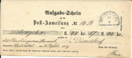 Bayern 1874, Blauer HKS WEIDENTHAL Auf Postschein F. Postanweisung - Covers & Documents