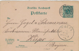 Ganzsache 5 Pfennig Reichspost - Jung Dyhernfurth 1895 > Gagel & Schemenau Korbwaren Küps - Frageteil - Cartes Postales
