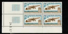 MADAGASCAR   Avion De Raoult 1911  Bloc De 4 Coin Daté  24.3.67 ** Gomme Intacte - Madagaskar (1960-...)