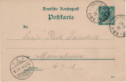 Ganzsache 5 Pfennig Reichspost - Drei-Aehren 1891 > Lauerbeck Mannheim !! Unten Riss !! - Briefkaarten