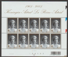 BELGIQUE 3468 XX Feuille De 10 Planche 1 Ou 2  Reine ASTRID 100ème Anniversaire De Sa Naissance - Unused Stamps