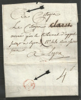 France - LYON - Cachet D'arrivée 22 Dans Cercle Rouge Sur LAC Du 20 Therm An IX De CEYZERIAT (Ain) Cachet "1 BOURG" - 1801-1848: Precursori XIX