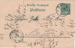 Ganzsache 5 Pfennig Reichspost - Bahn 1897 > Fiddichow - Briefkaarten