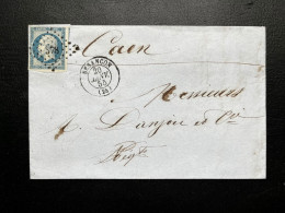 N°14 20c BLEU NAPOLEON SUR LETTRE / BESANCON POUR CAEN / 20 JANV 1855 / LAC - 1849-1876: Klassik