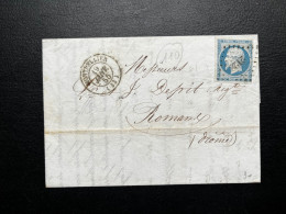 N°14 20c BLEU NAPOLEON SUR LETTRE / MONTPELLIER POUR ROMANS / 19 JANV 1855 / LAC - 1849-1876: Période Classique