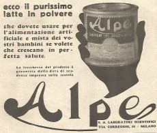 ALPE Latte In Polvere Per Bambini - Pubblicità Del 1934 - Vintage Advert - Werbung