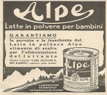 ALPE Latte In Polvere Per Bambini - Pubblicità Del 1934 - Vintage Advert - Werbung