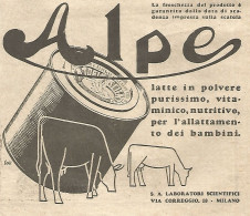 ALPE Latte In Polvere Per Bambini - Pubblicità Del 1934 - Vintage Advert - Werbung