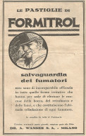 FORMITROL - Salvaguardia Dei Fumatori - Pubblicità Del 1931 - Vintage Ad - Werbung
