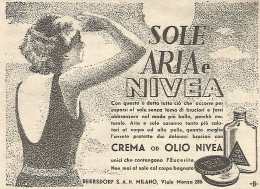 Crema NIVEA - Sole, Aria E... - Pubblicità Del 1934 - Vintage Advertising - Advertising