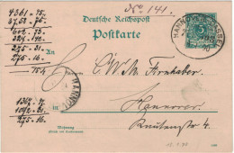 Ganzsache 5 Pfennig Reichspost - Bahnpost Hannover - Cassel 1890 - Postcards