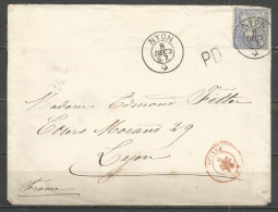 France - LYON - Cachet D'entrée Type 15 Rouge "SUISSE LYON" Sur Lettre De NYON Du 8/12/1870 + "PD" En Noir - 1863-1870 Napoleon III With Laurels
