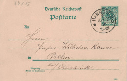 Ganzsache 5 Pfennig Reichspost - Hannover 1891 > Pastor Wilhelm Kanne Belm Bei Osnabrück - Cartes Postales