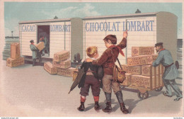 PUBLICITE CHOCOLAT LOMBART  FONDE EN 1760 PARIS  AVENUE DE CHOISY LE CHARGEMENT DU TRAIN - Publicité