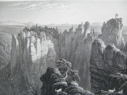 Original Print Engraving  Stahlstich Felsformation In Der Nähe Der Bastei Sächs. Schweiz  Deutschland - Stampe & Incisioni