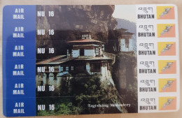 1994 Bhutan -  2 Scans Self-adhesive Stampcard Tagtshang Monastery, Bhutanese Flag, No. 1540-1545 - Bhutan