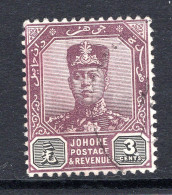 Malaysian States - Johore - 1910-19 Sultan Ibrahim - Wmk. Mult. Rosette - 3c Purple & Black Used (SG 80) - Johore