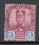 Malaysian States - Johore - 1910-19 Sultan Ibrahim - Wmk. Mult. Rosette - 8c Purple & Blue Used (SG 83) - Johore