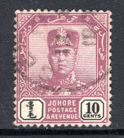 Malaysian States - Johore - 1910-19 Sultan Ibrahim - Wmk. Mult. Rosette - 10c Purple & Black Used (SG 84) - Johore