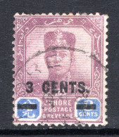 Malaysian States - Johore - 1912 Sultan Ibrahim - Surcharge - 3c On 8c Purple & Blue Used (SG 88) - Johore