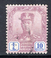 Malaysian States - Johore - 1918-20 Sultan Ibrahim - Wmk. Mult. Crown CA - 10c Purple & Blue Used (SG 93) - Johore